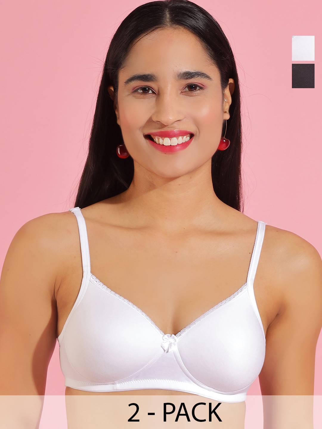 Dollar Missy Pack Of 2 Full Coverage Anti Microbial Cotton Bra DTS-2052-R3-WHT-BLK-PO2