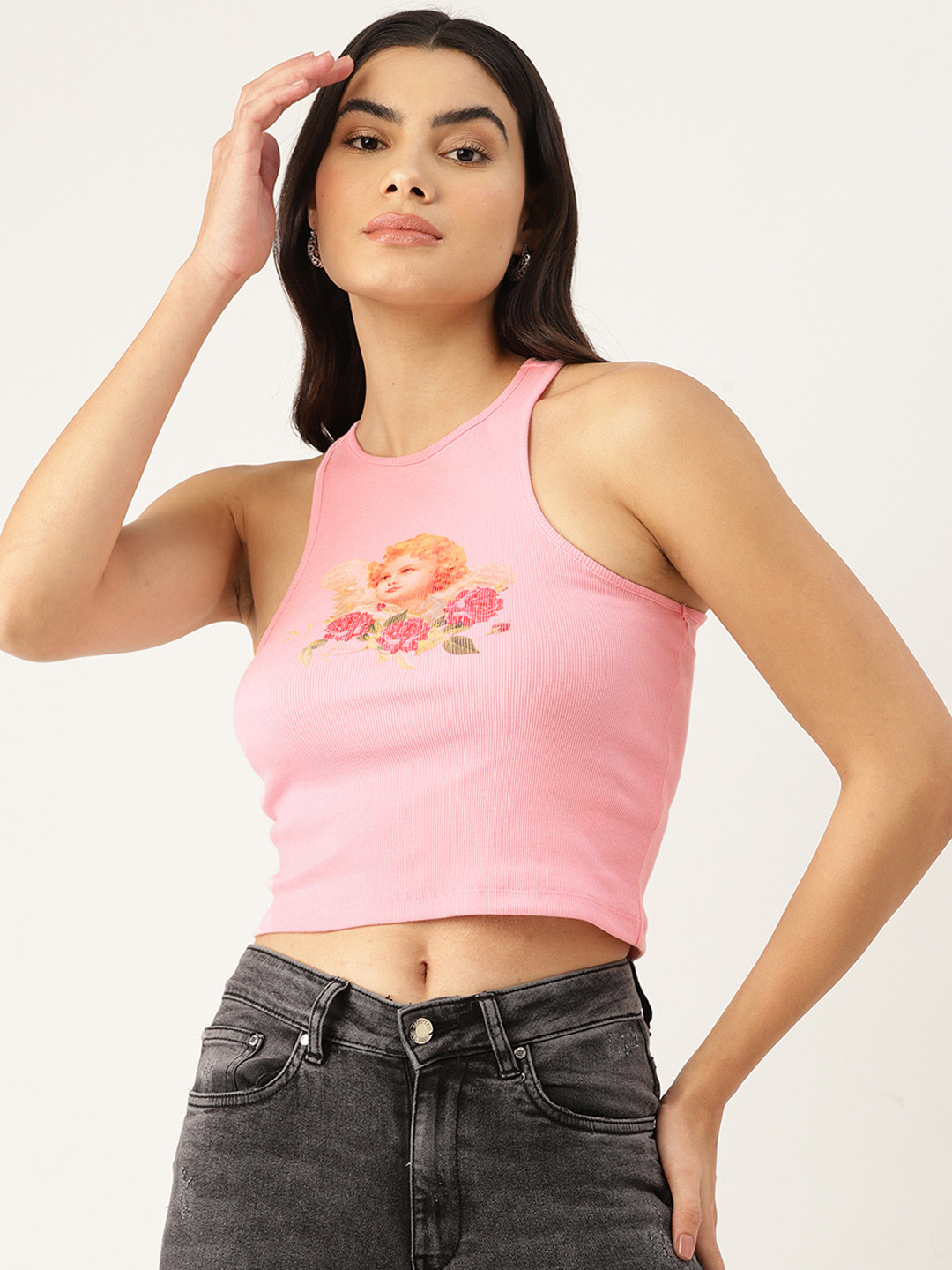 Cotton Lavender Crop Top Forever 21 FOREVER 21 Printed Knitted