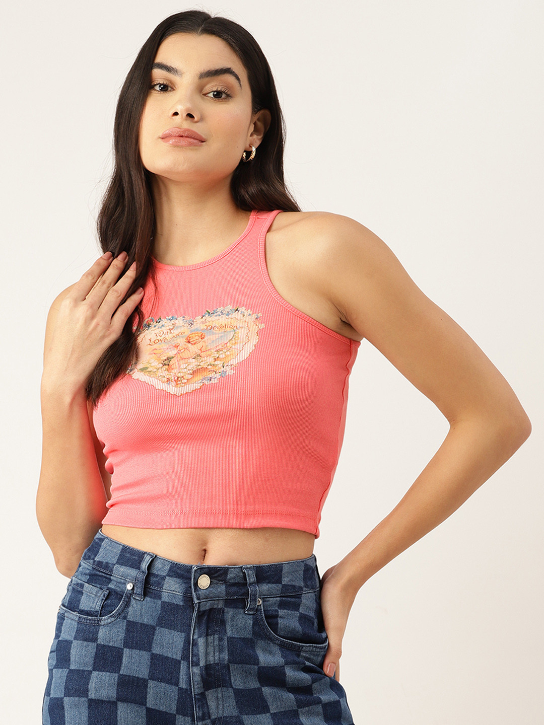 FOREVER 21 Printed Knitted Tank Crop Top
