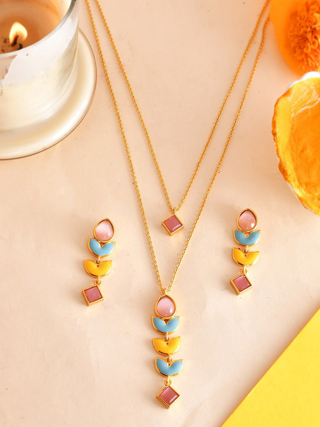Forever More Yellow Blue Necklace Set