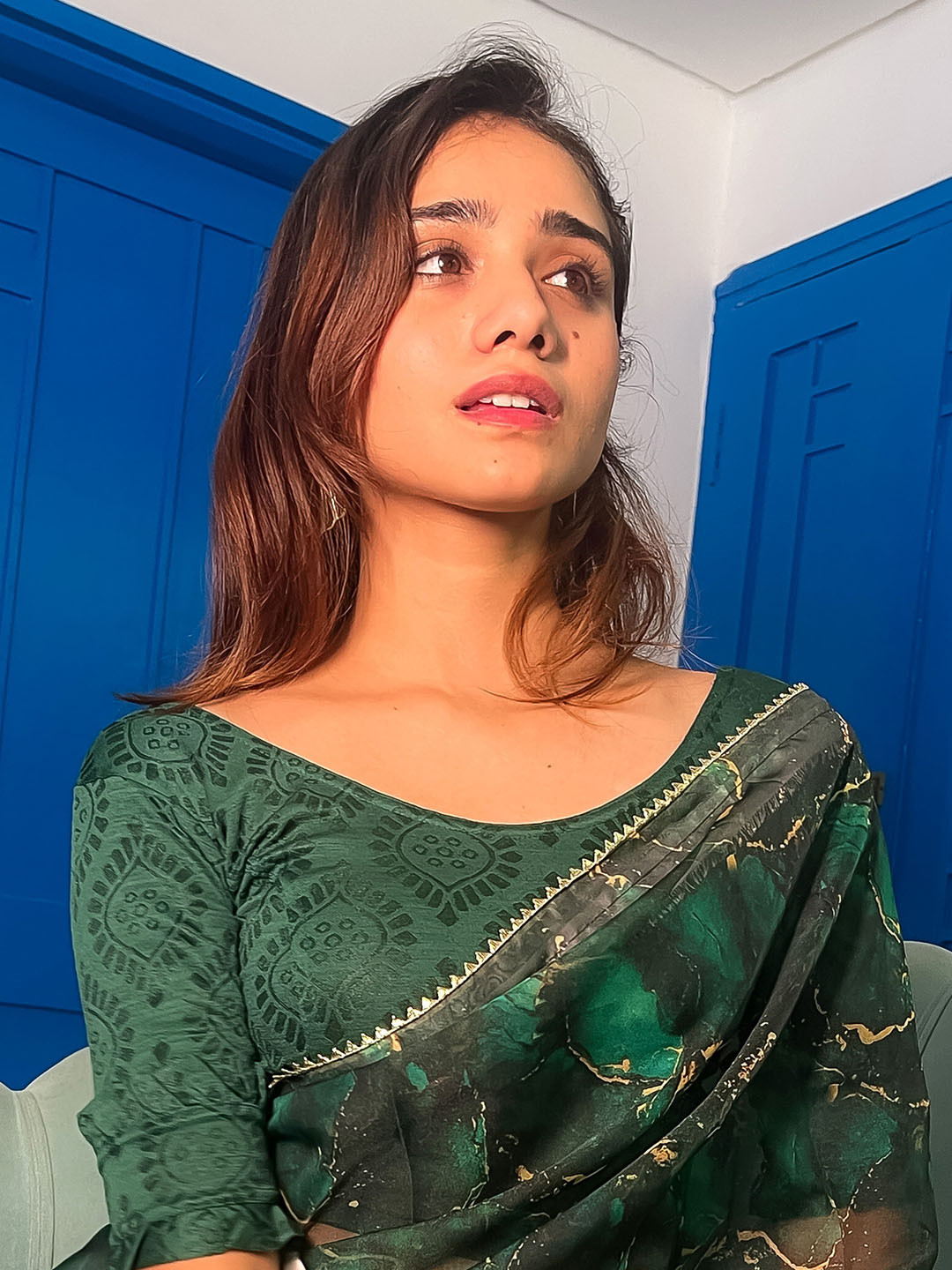 Bindigasm's Advi Printed With Frill Detail Stretchable Saree Blouse