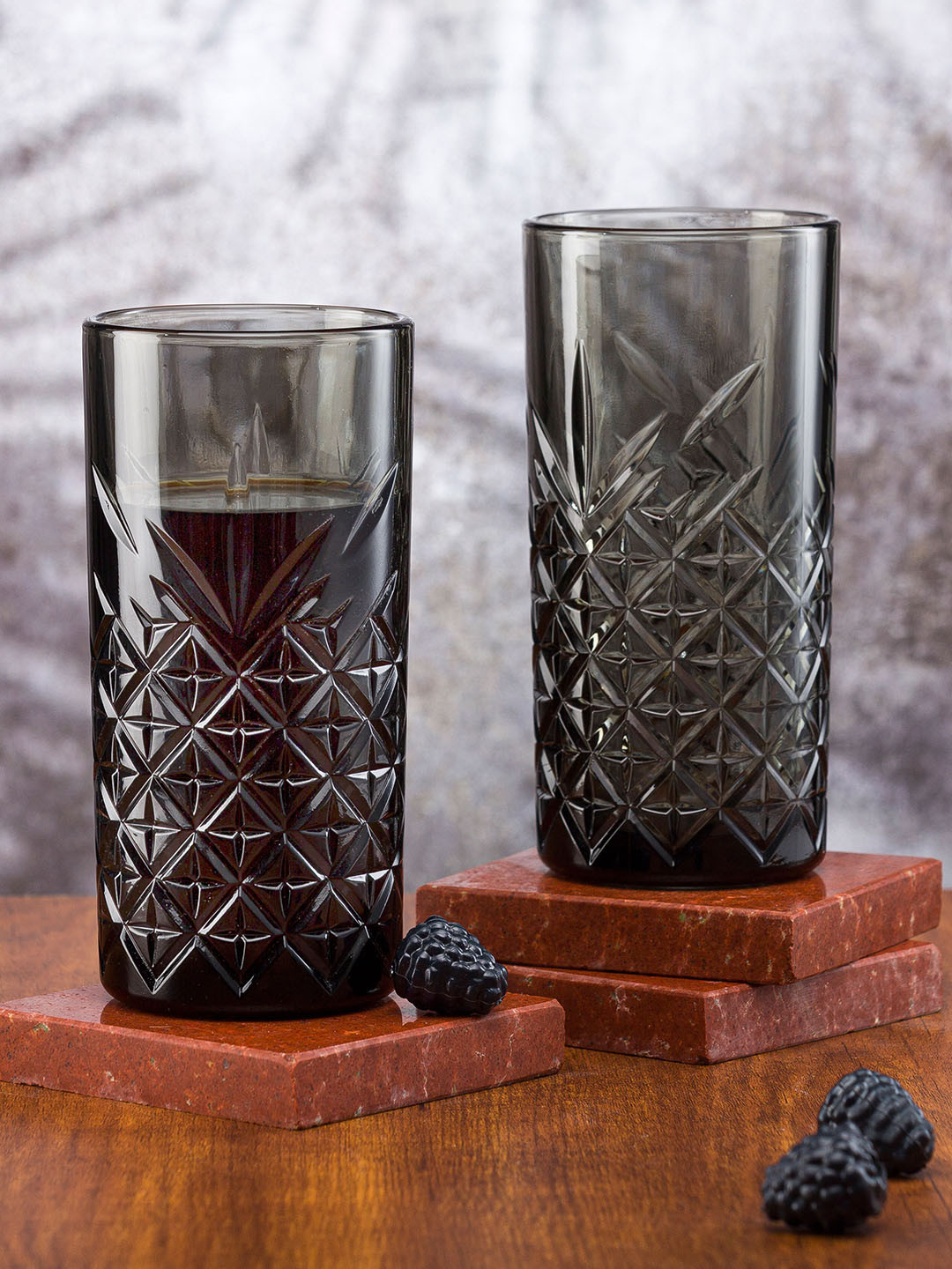 Pasabahce Timeless 2 Pcs Black Textured Dishwasher Safe Juice Glass Tumblers - 450 ML Each