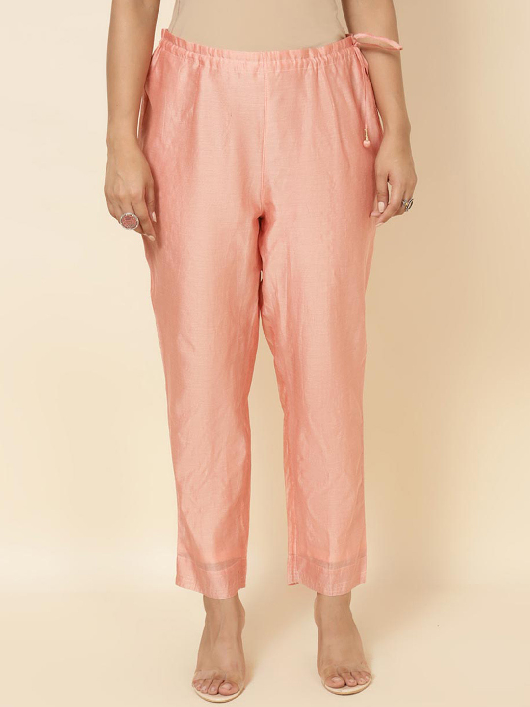 Fabindia Women Mid-Rise Cotton Silk Trousers