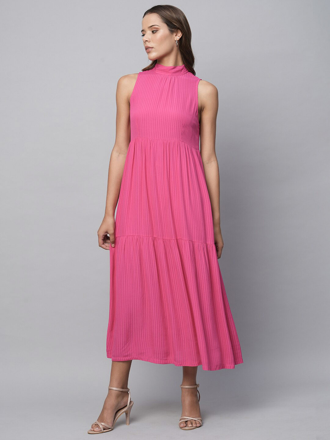 Chemistry Striped Sleeveless Halter Neck A-line Dress