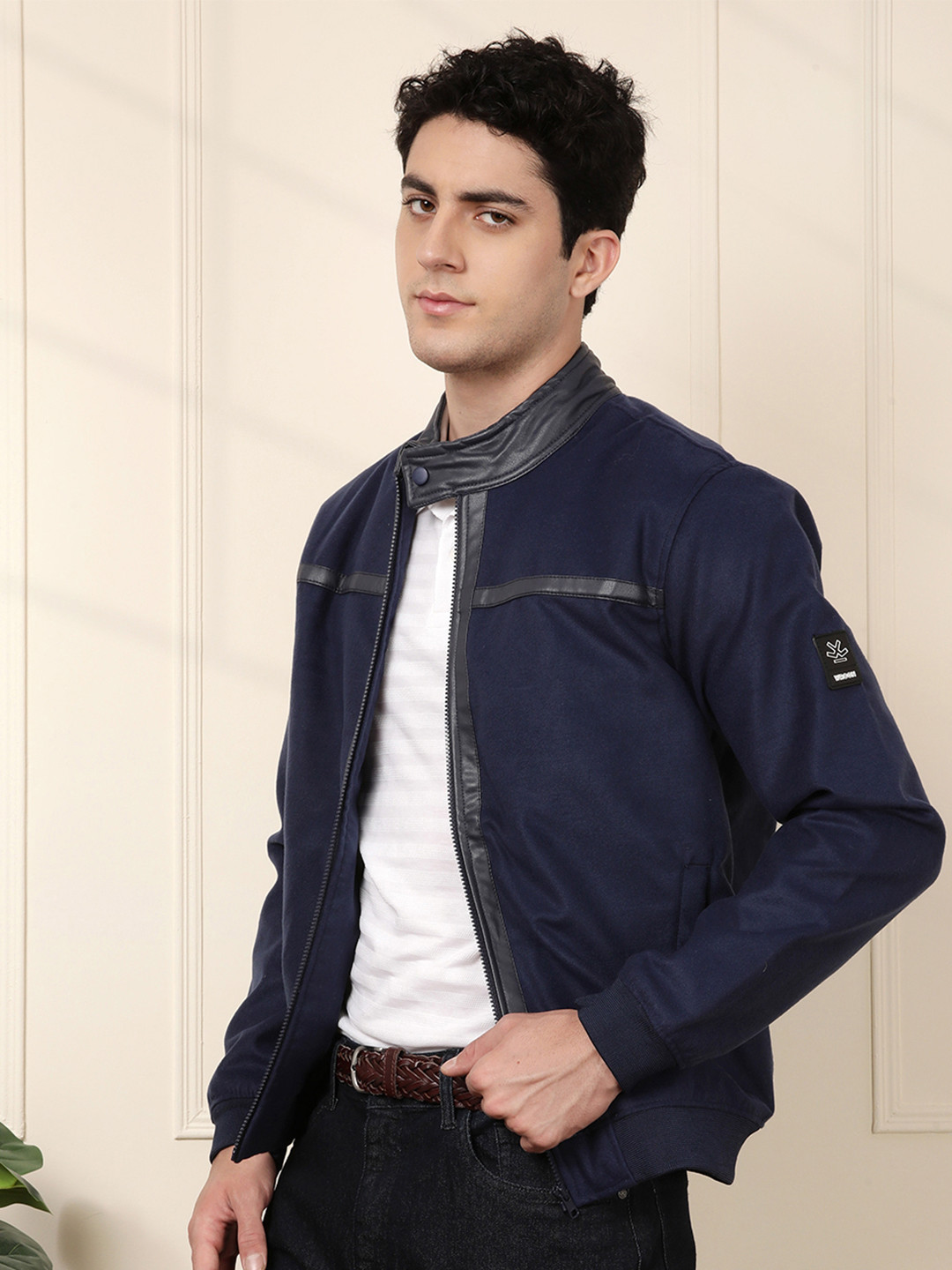 WROGN Solid Stand-Collar Bomber Jacket