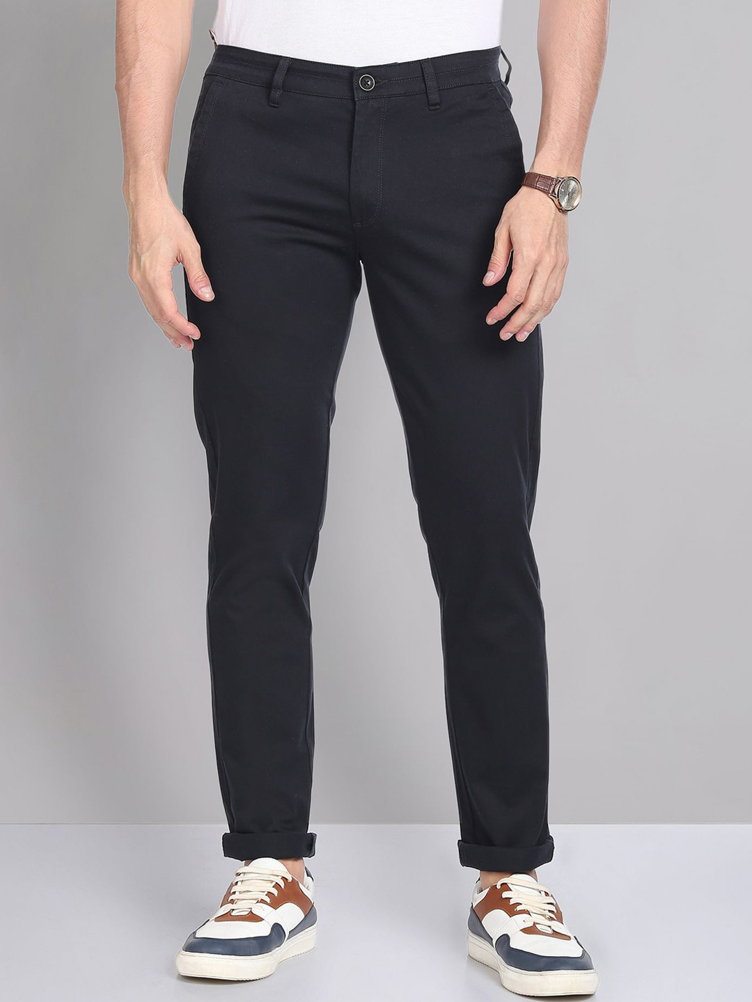 AD By Arvind Modern Slim Fit Smart Flex Solid Chinos