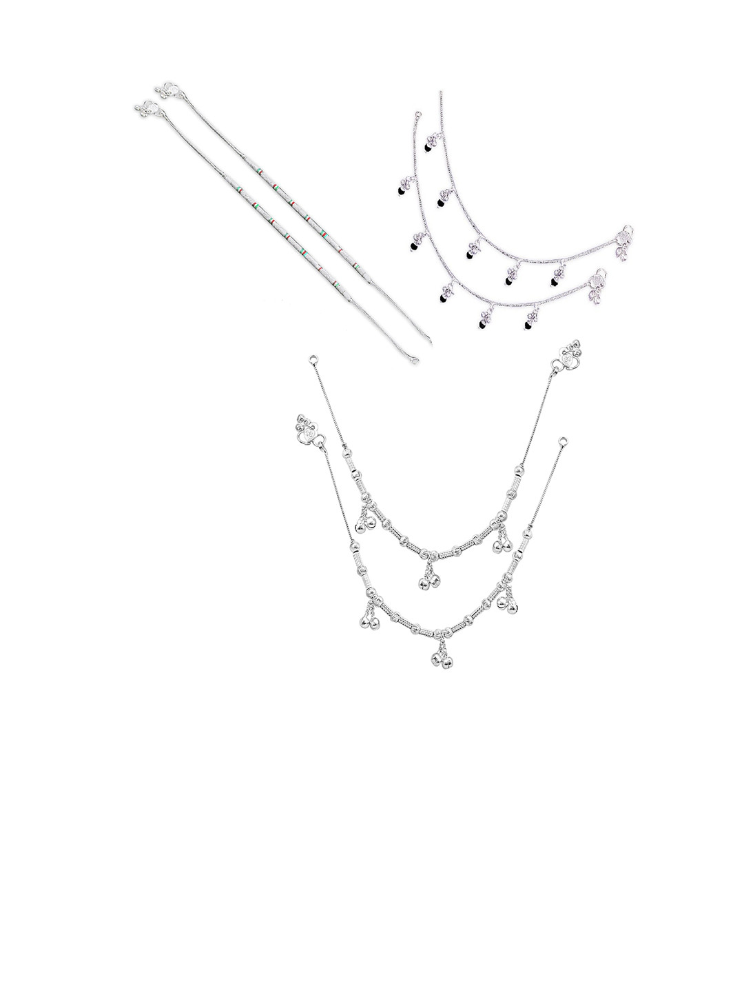 RUHI COLLECTION Set Of 3 Silver Plated Anklet