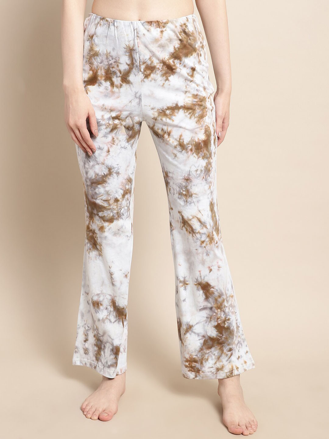 Boston Club Women Tie & Dye Mid-Rise Flared Pure Cotton Lounge Pants