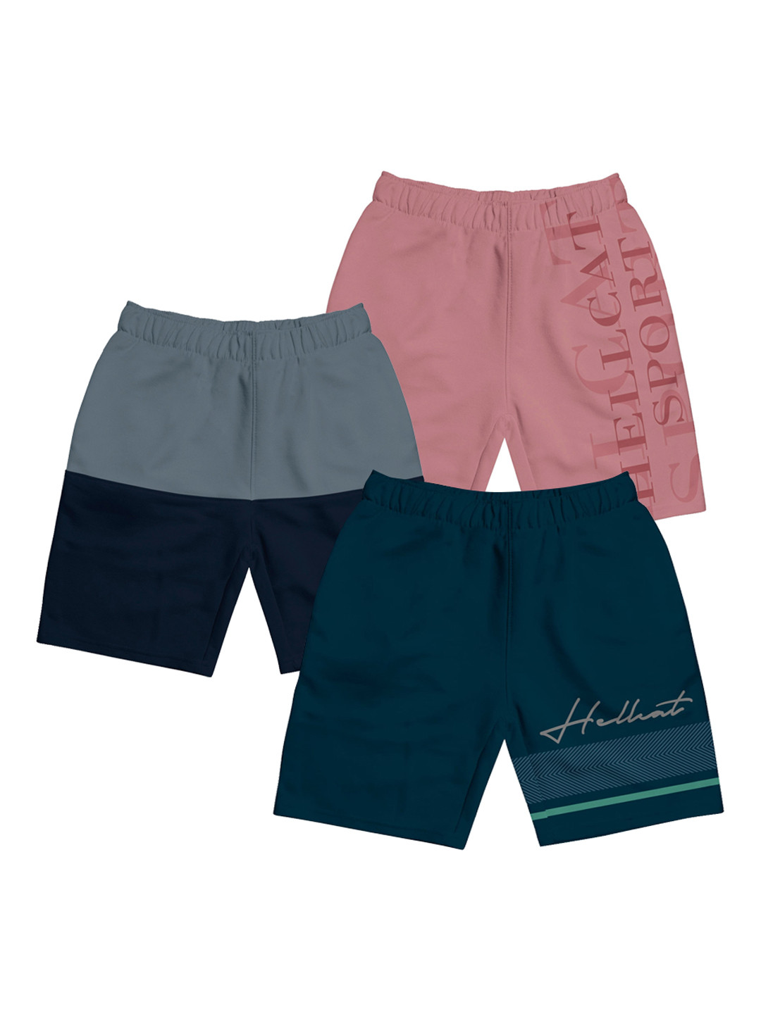 HELLCAT Girls Pack Of 3 Printed Mid-Rise Cotton Sports Shorts