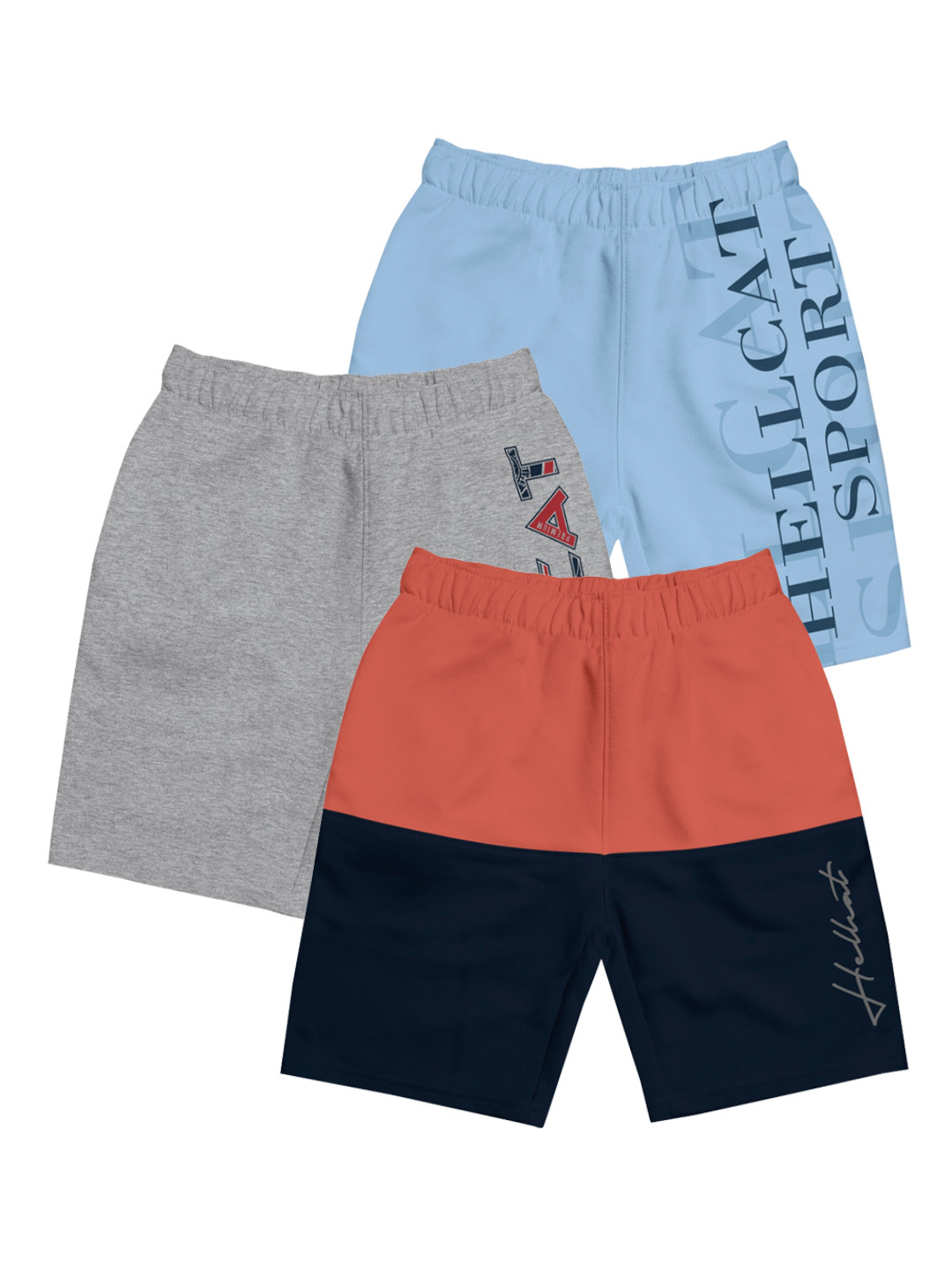 HELLCAT Girls Pack Of 3 Printed Mid-Rise Cotton Sports Shorts