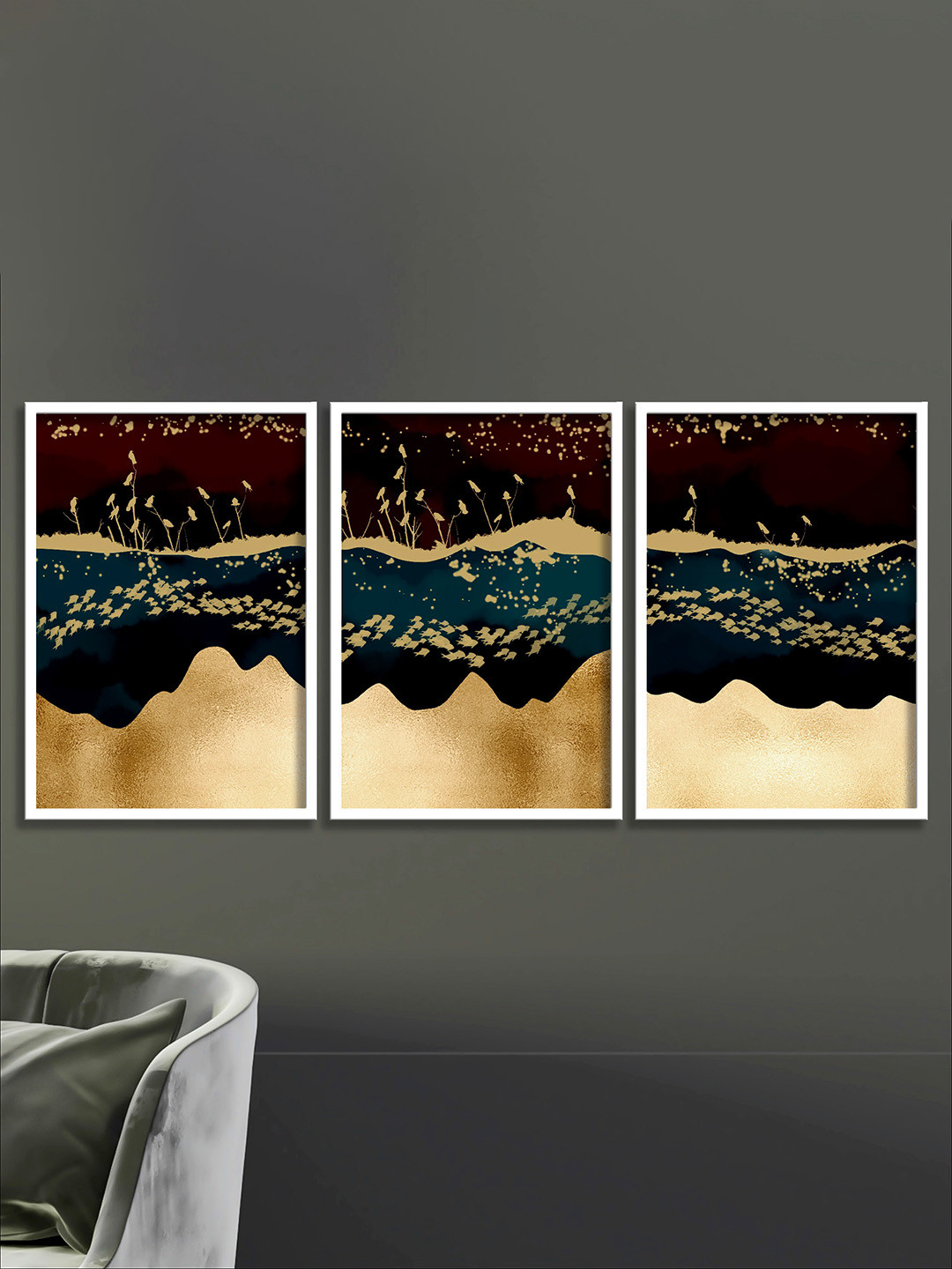 SAF Black & Beige 3 Pieces Modern Art Painting Wall Arts