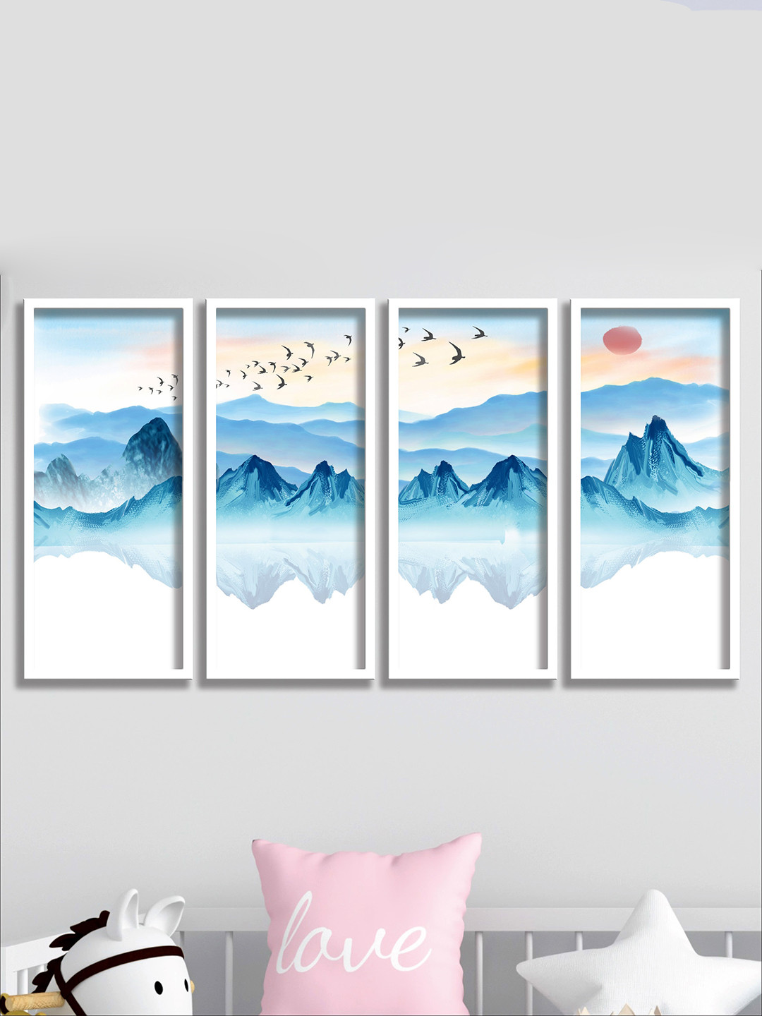 SAF White & Blue 4 Pieces Modern Art Painting Wall Arts