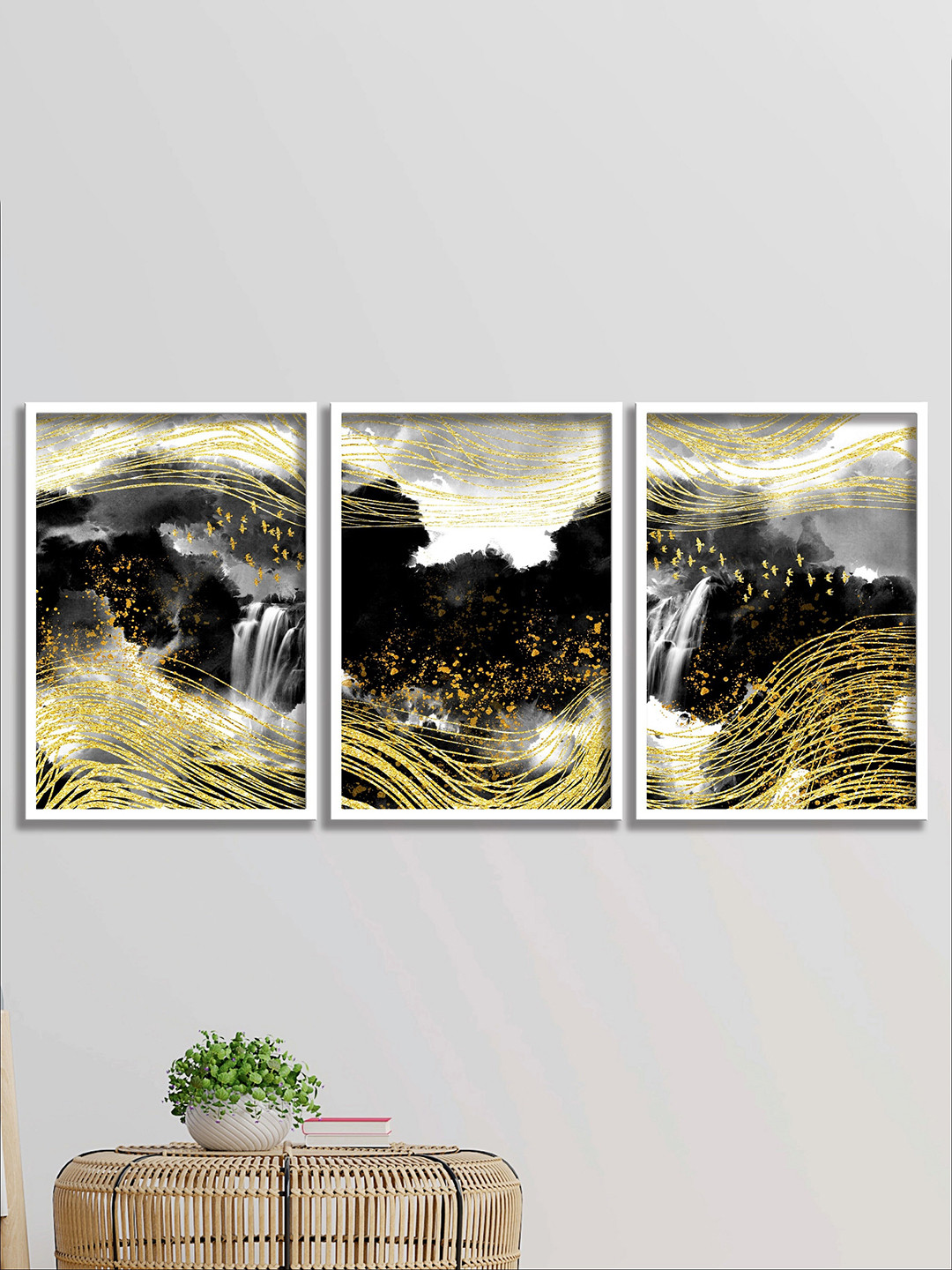 SAF White & Black 3 Pieces Modern Art Framed Wall Art
