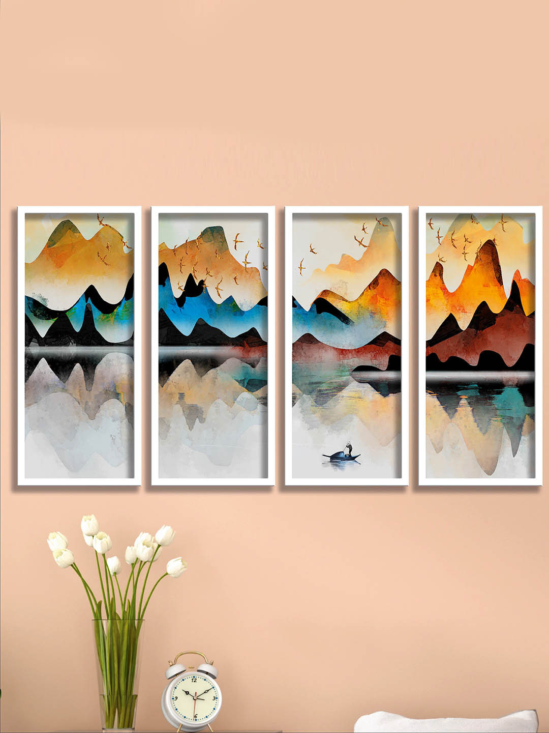SAF 3Pcs White & Brown Framed Modern Painting Wall Art