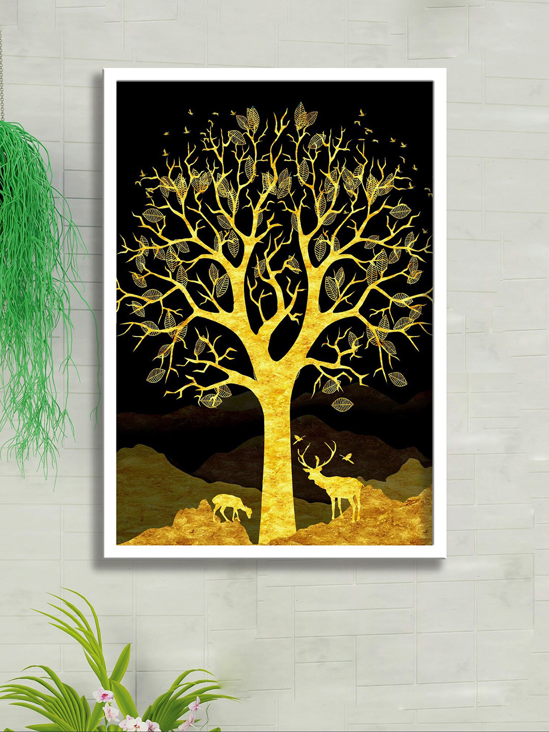 SAF Black & Gold Modern Art Printed Framed Wall Art