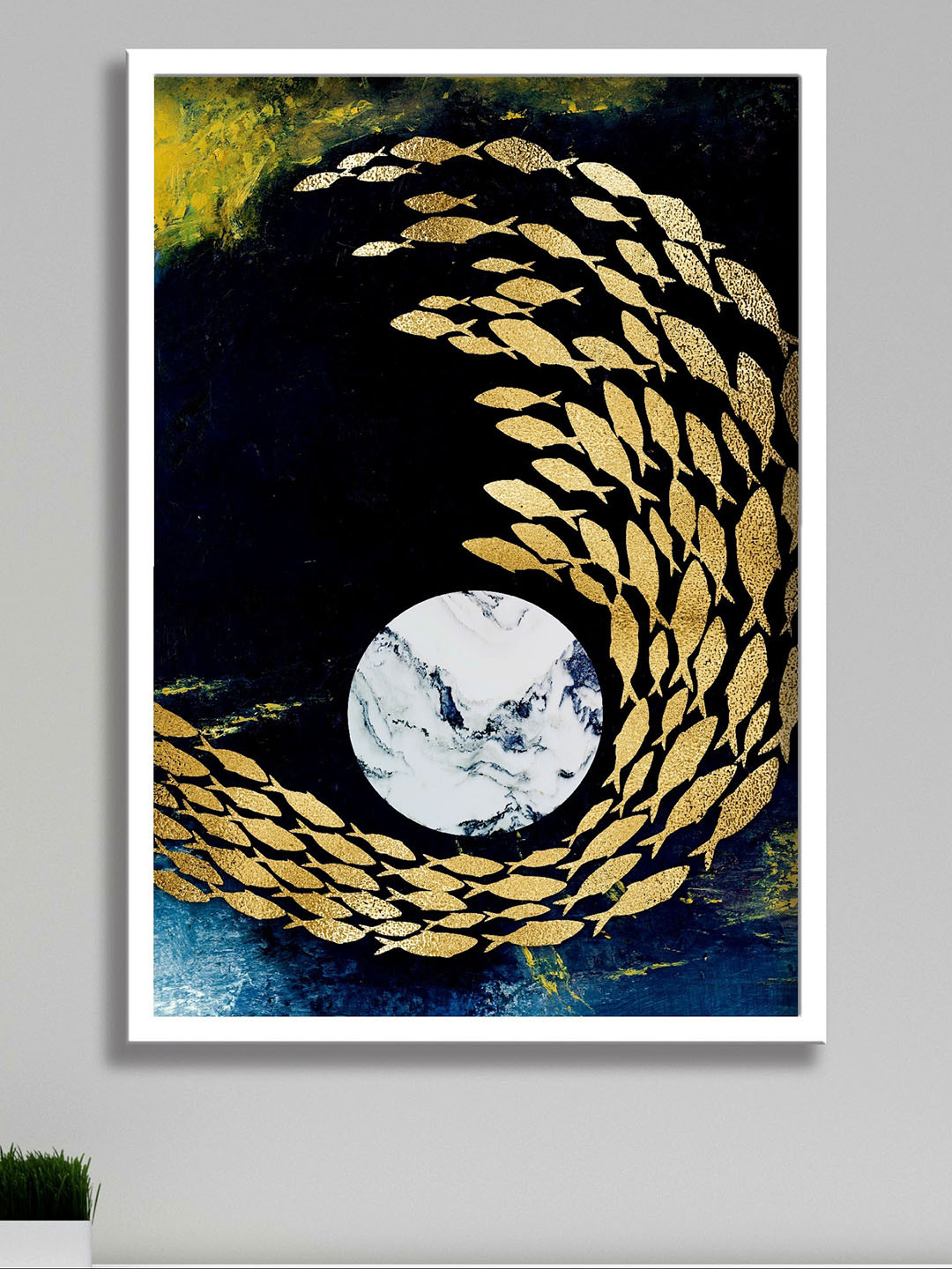 SAF Black & Yellow Modern Art Printed Framed Wall Art