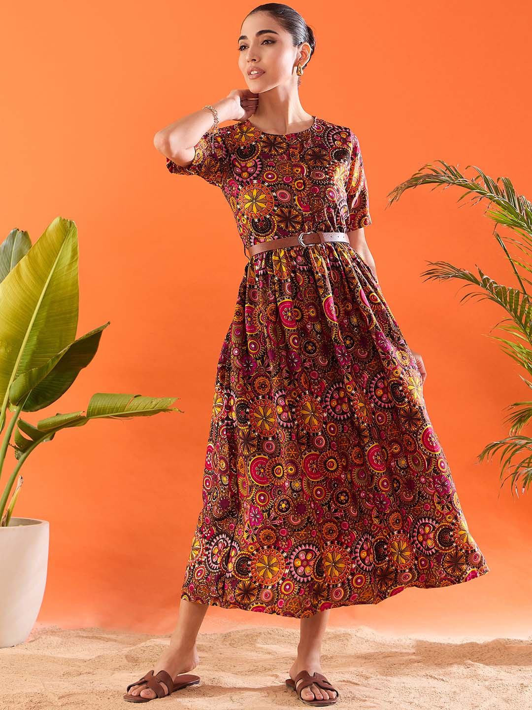 Uptownie Lite Printed Maxi Dress with Belt