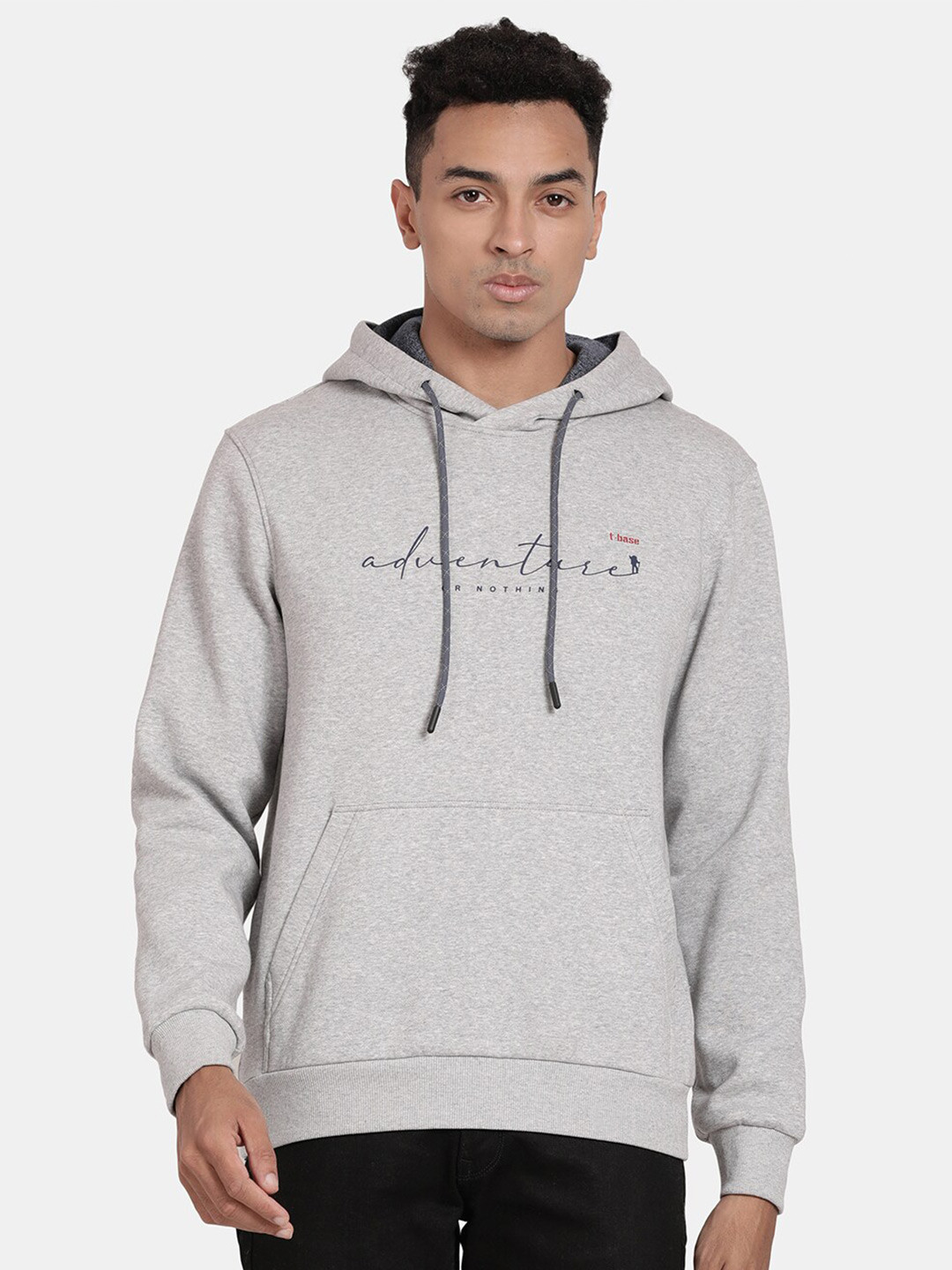 t-base Typography Printed Hooded Cotton Sweatshirt