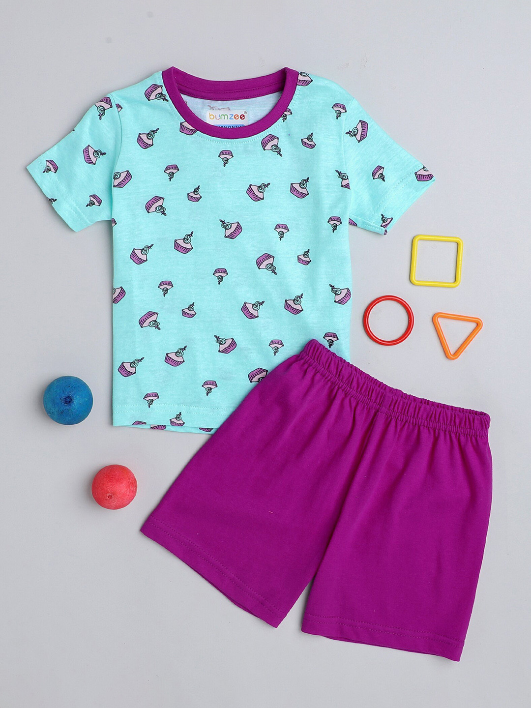 BUMZEE Girls Printed Pure Cotton T-shirt With Shorts