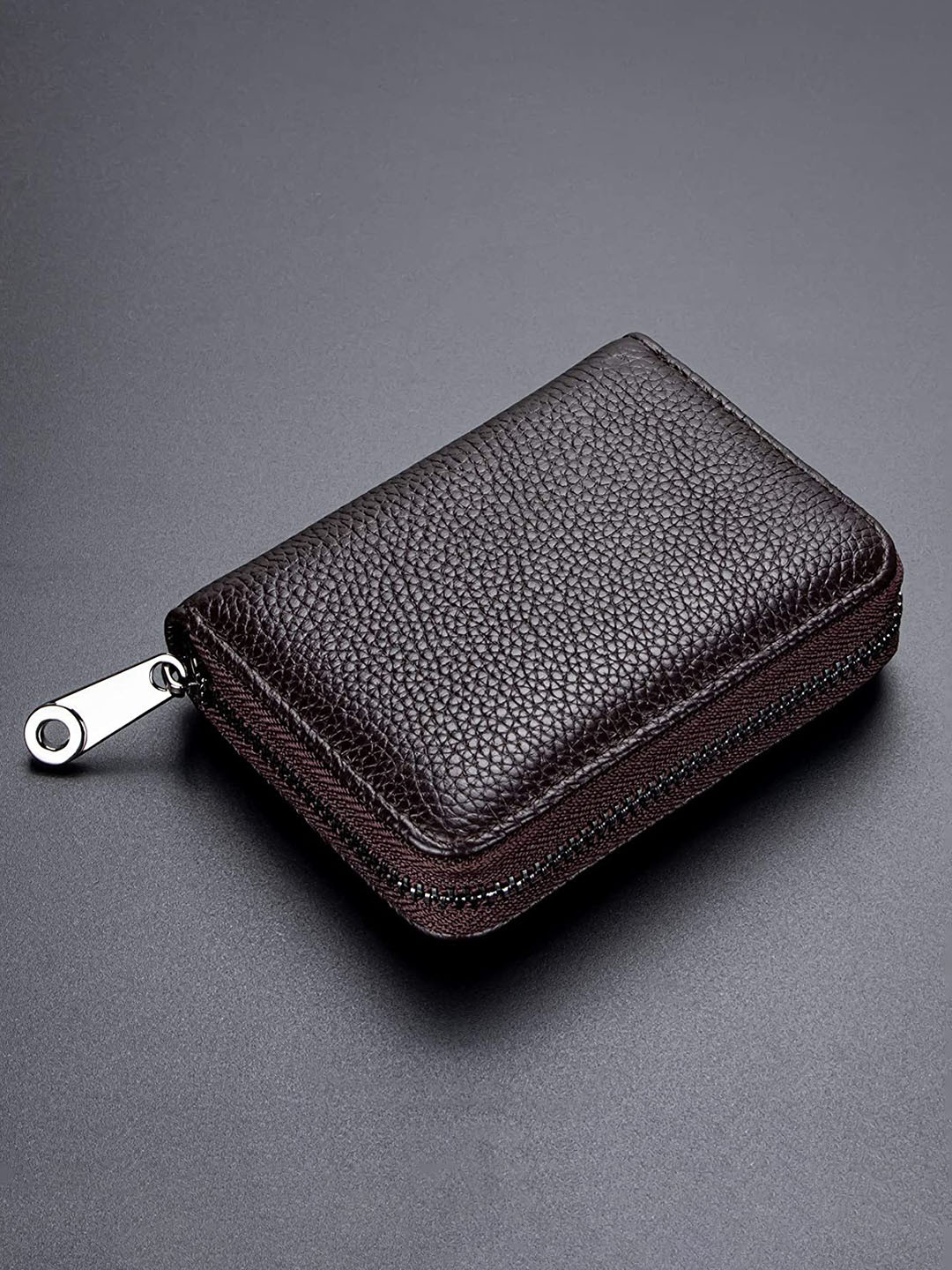 CONTACTS Textured Short Genuine Leather Card Holder