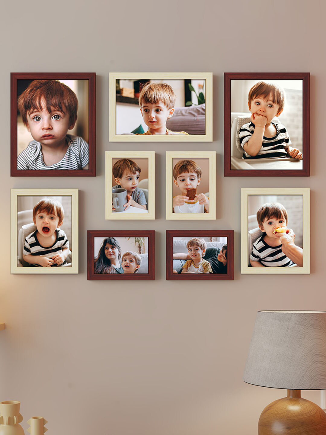 Art Street Brown & Cream-Color 9-Pieces Framed Wall Photo Frames