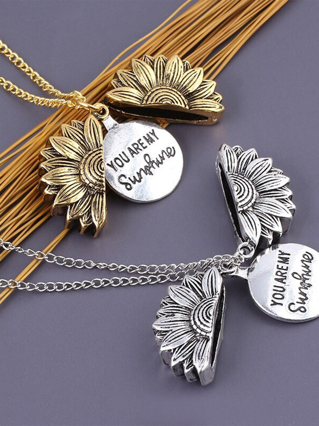 EL REGALO Set of 2 Sunflower Necklaces