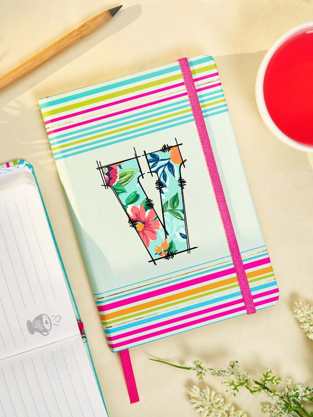 Doodle  Initial V Printed Hard Bound B6 Notebook Diary
