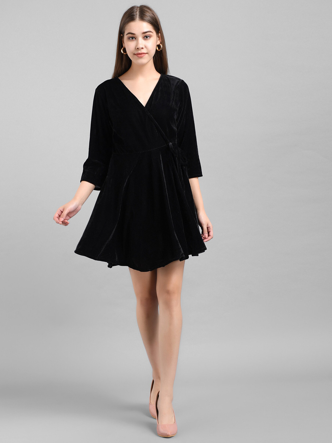 BAESD V-Neck Velvet Warp Dress