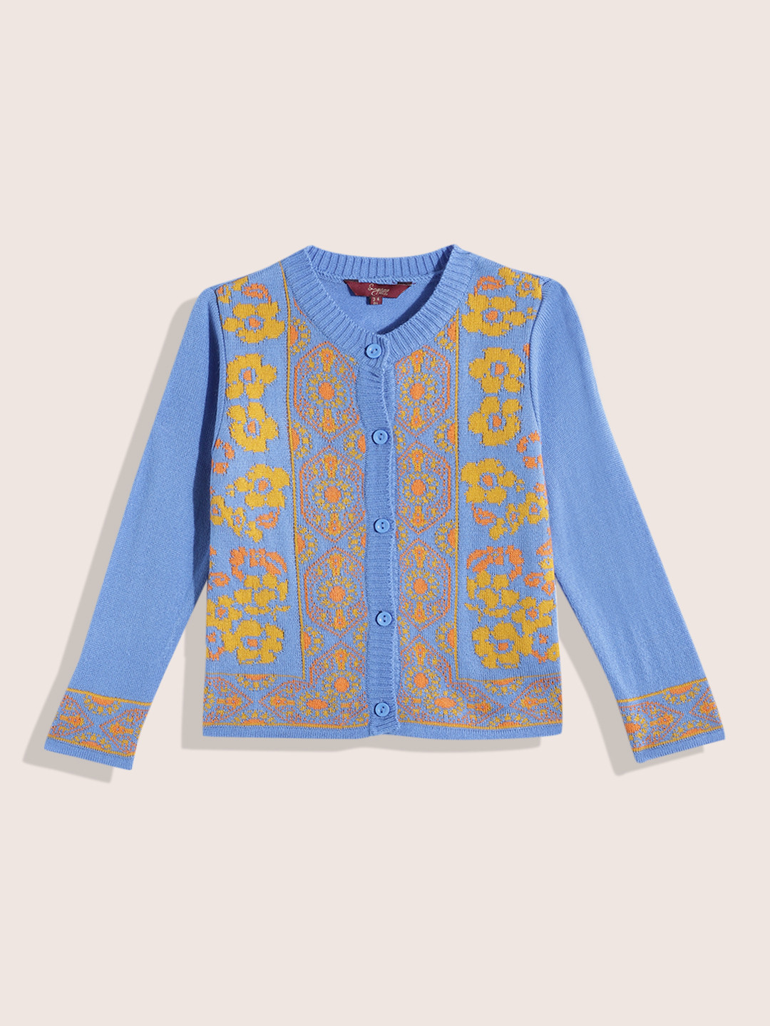 Sangria Girls Acrylic Floral Self Design Cardigan