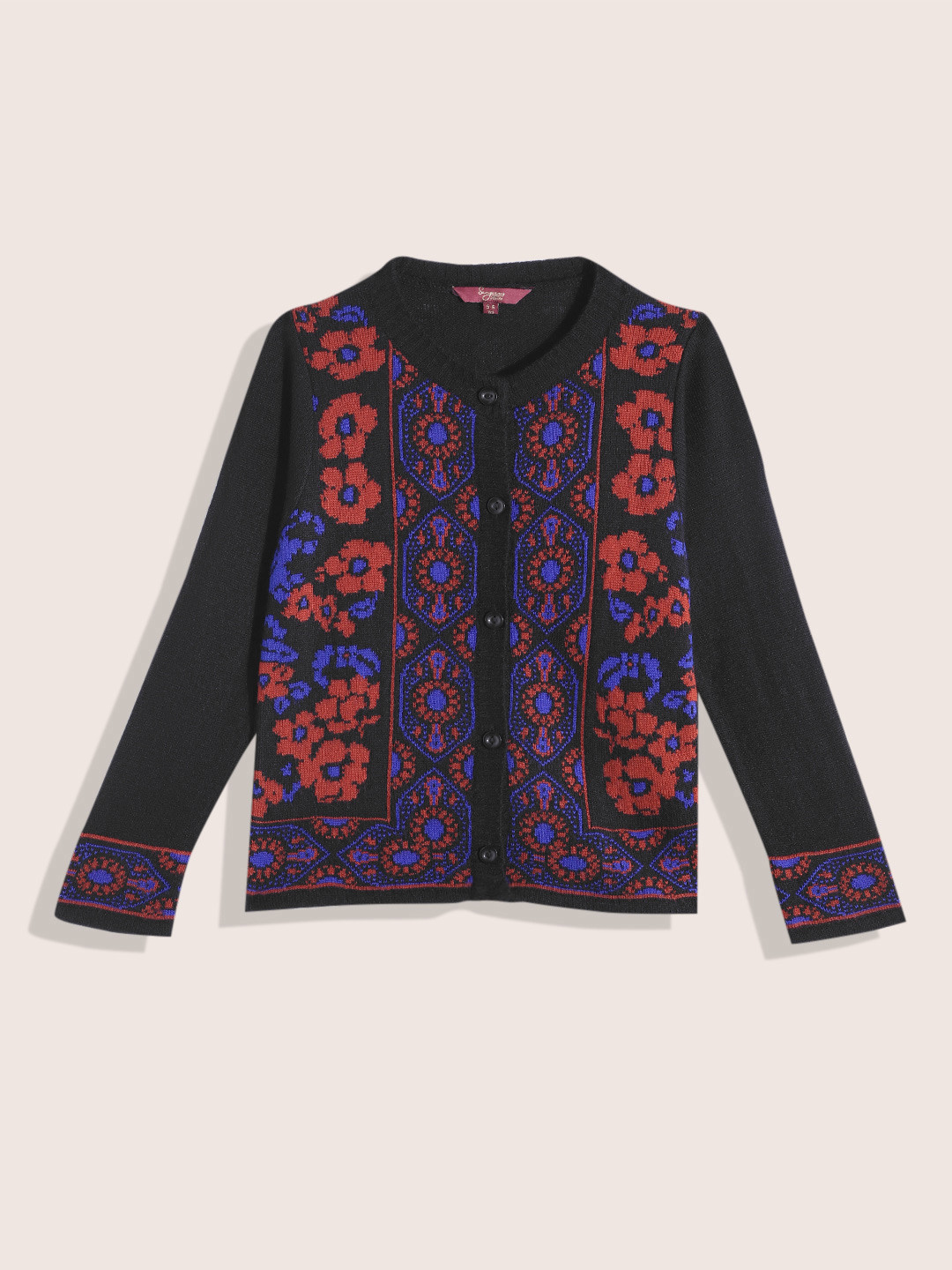Sangria Girls Acrylic Floral Self Design Cardigan
