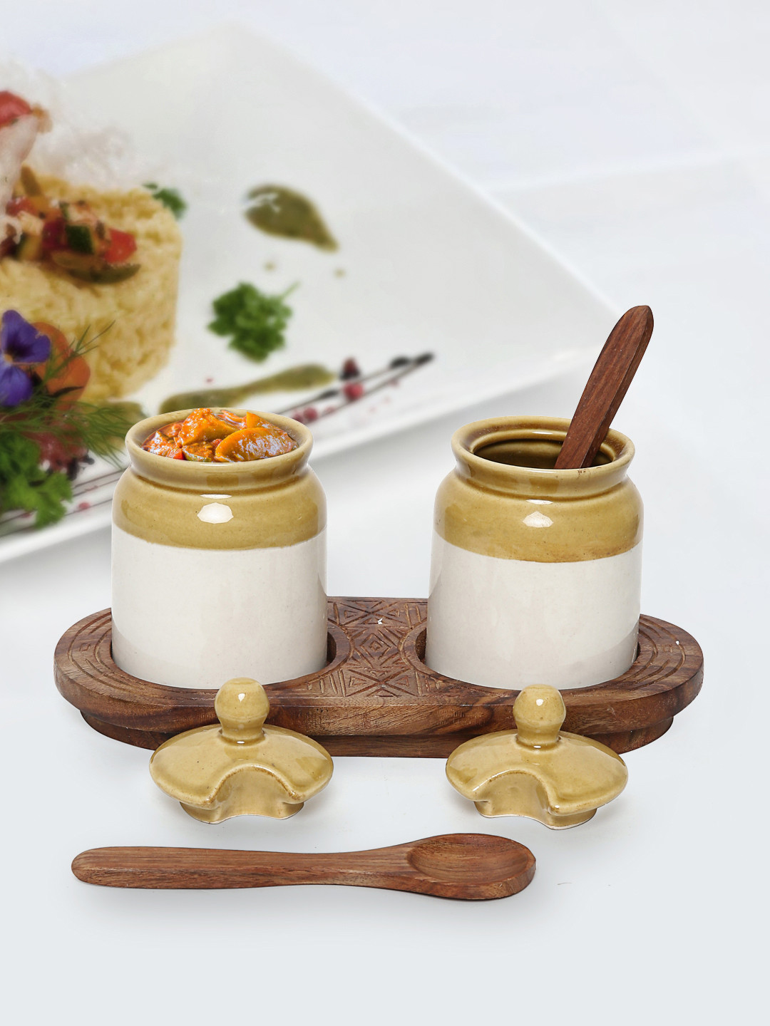 Unravel India Brown & Off-White 3-Pieces Solid Ceramic Cups Set