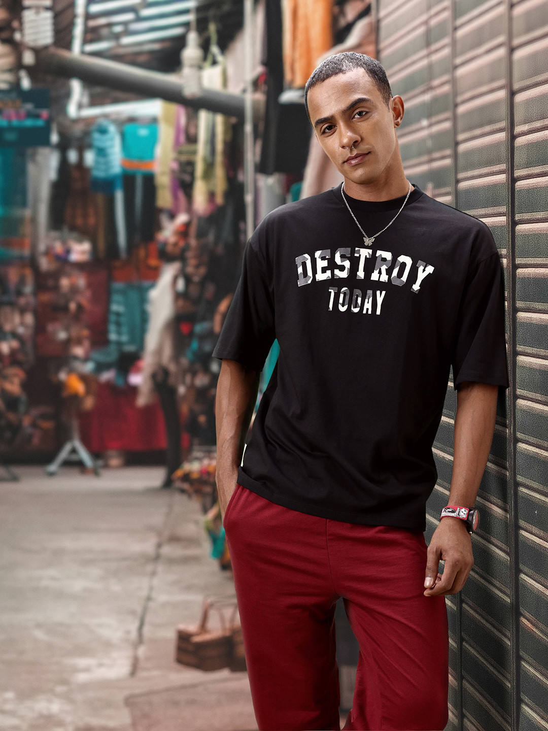 Kook N Keech Typography Printed Drop-Shoulder Sleeves Pure Cotton d Oversize T-shirt