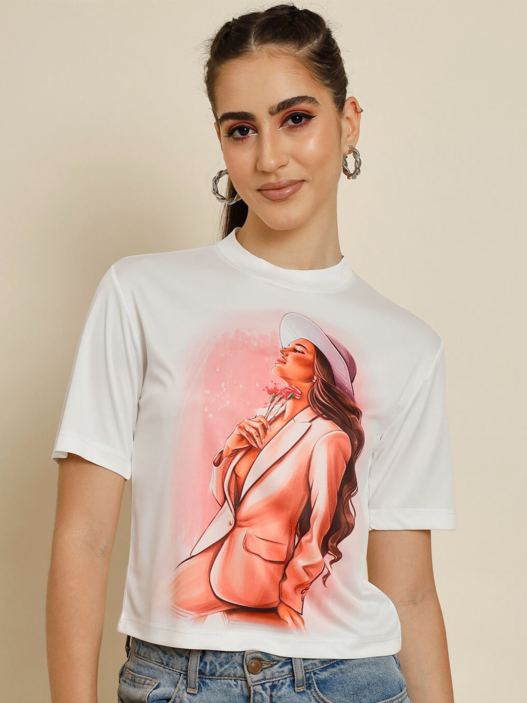 BAESD Graphic Printed Round Neck Top