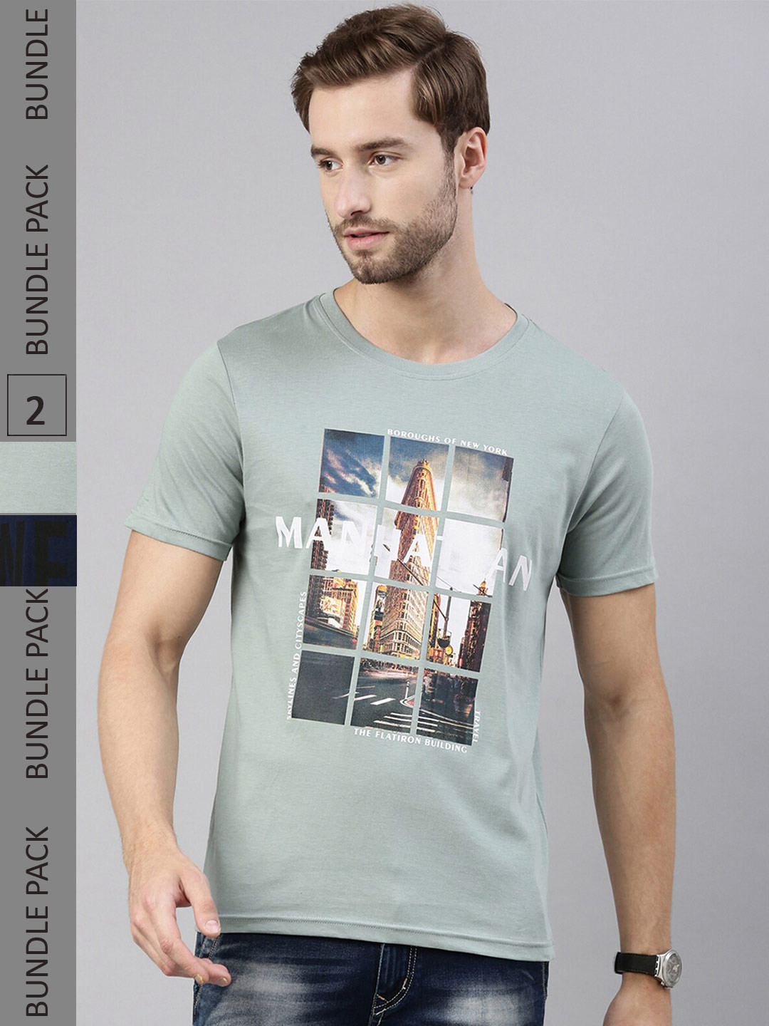 Joven Pack of 2 Printed Pure Cotton Round Neck T-Shirts