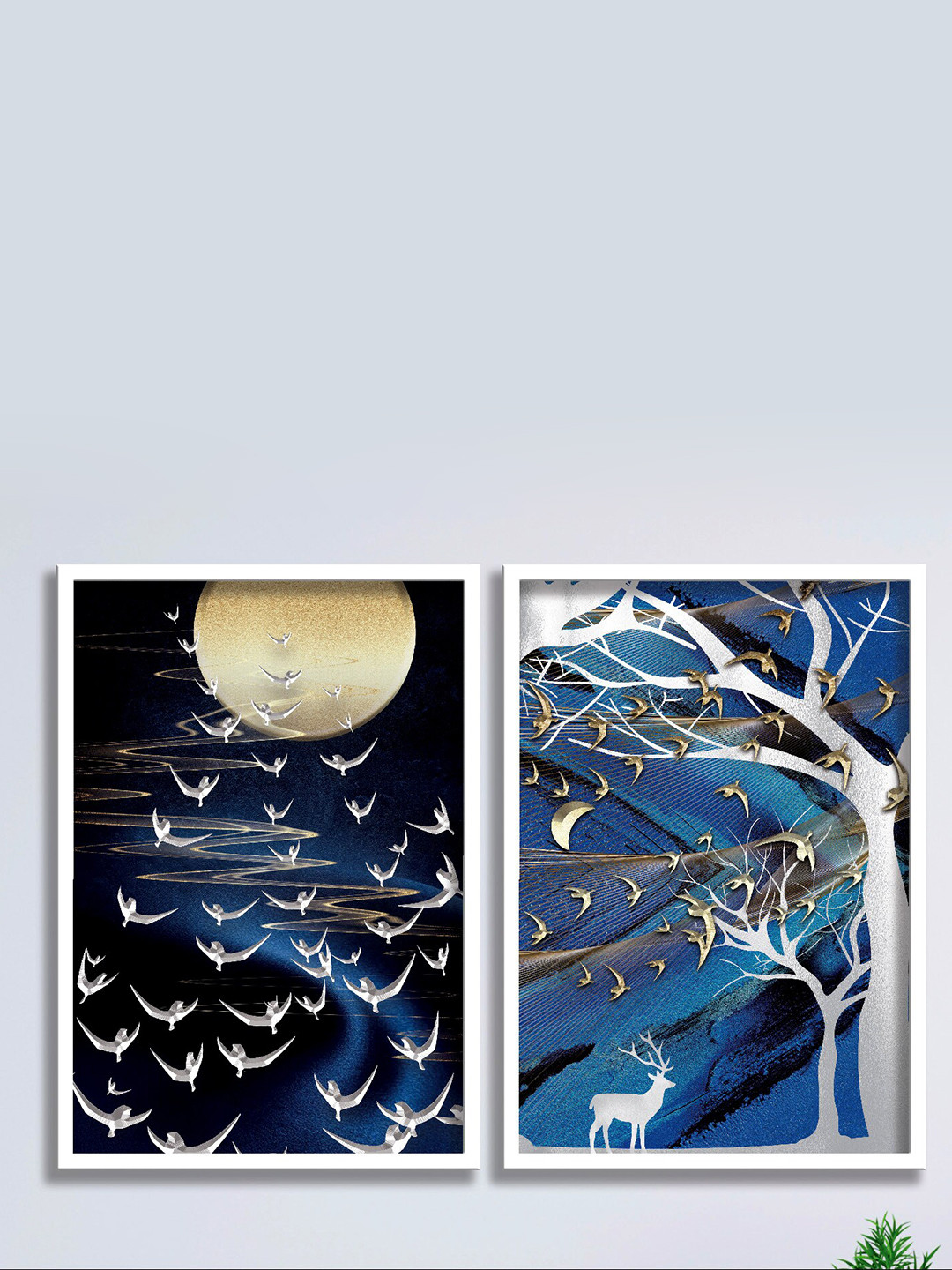 SAF Wood 2 Piece Wall Rectangle Paintings Wall Art - 19.5 x 13.5 In