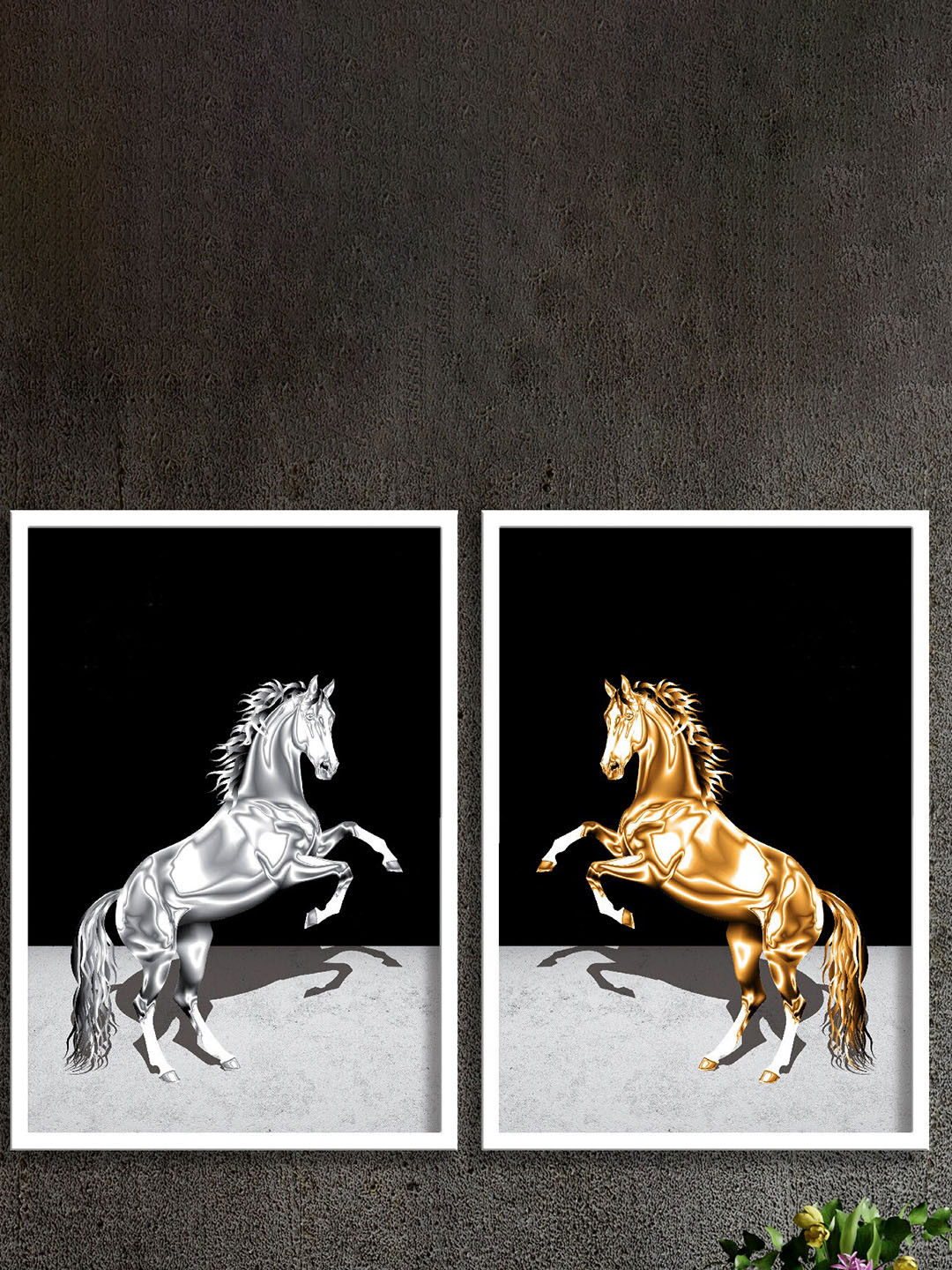 SAF Horse Wood 2 Piece Wall Rectangle Paintings Wall Art - 27 x 19.5In