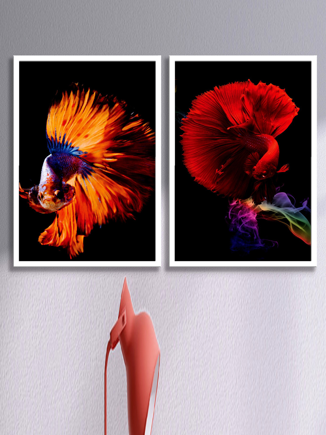 SAF Black & Orange 2 Pieces Colorful Fish Framed Wall Art
