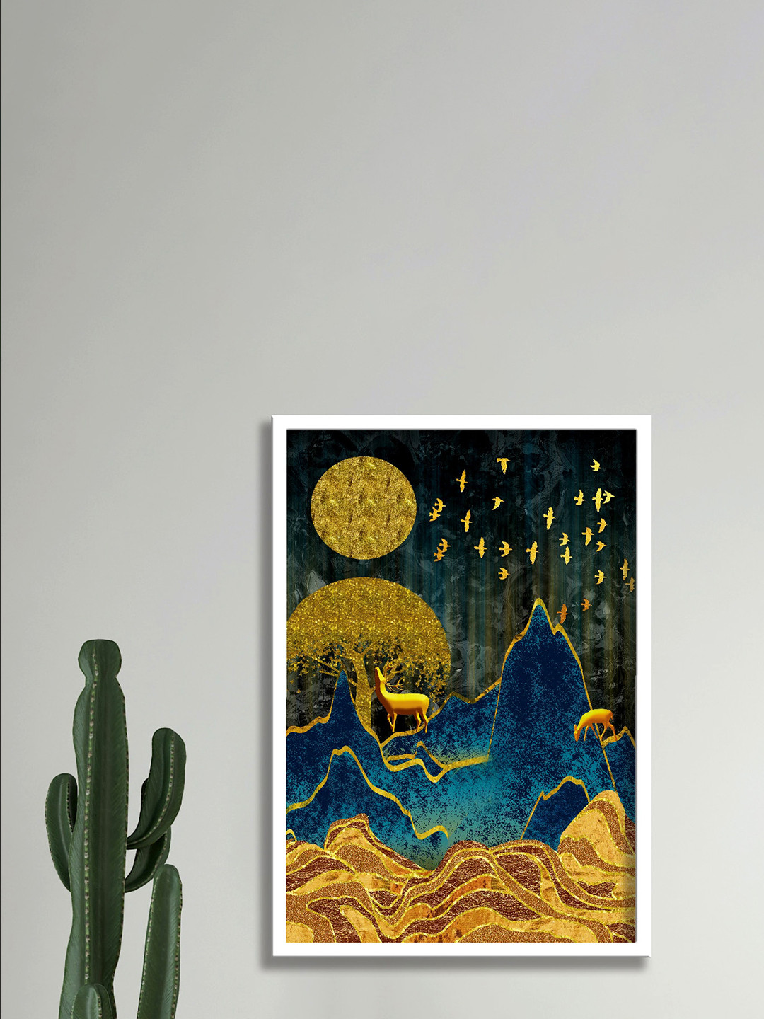 SAF Blue & Yellow Nature Art Printed Framed Wall Painting