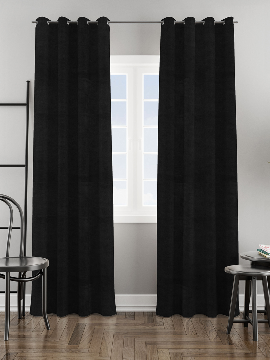 HOMEMONDE 2-Pcs Black Velvet Room Darkening Window Curtains