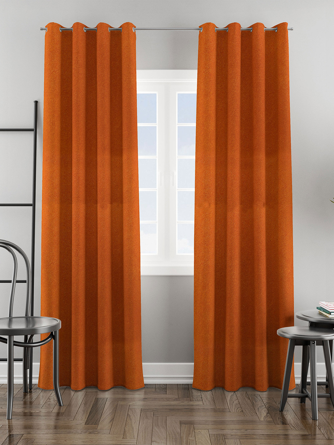 HOMEMONDE Orange 2 Pieces Room Darkening Velvet Window Curtains