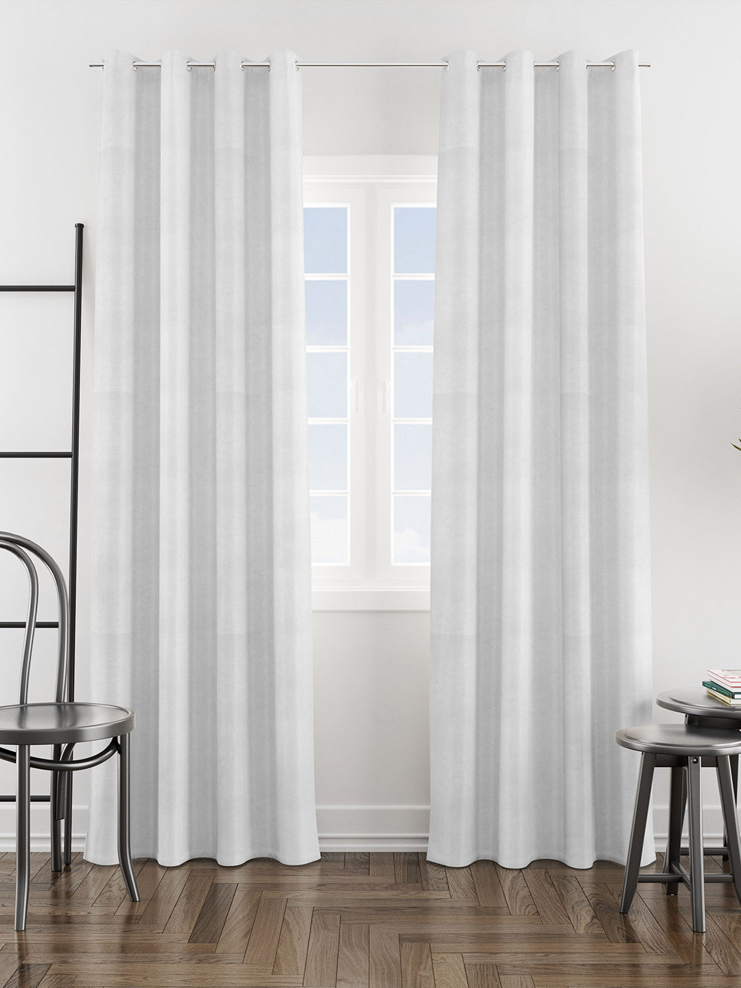HOMEMONDE 2-Pcs White Velvet Room Darkening Window Curtains