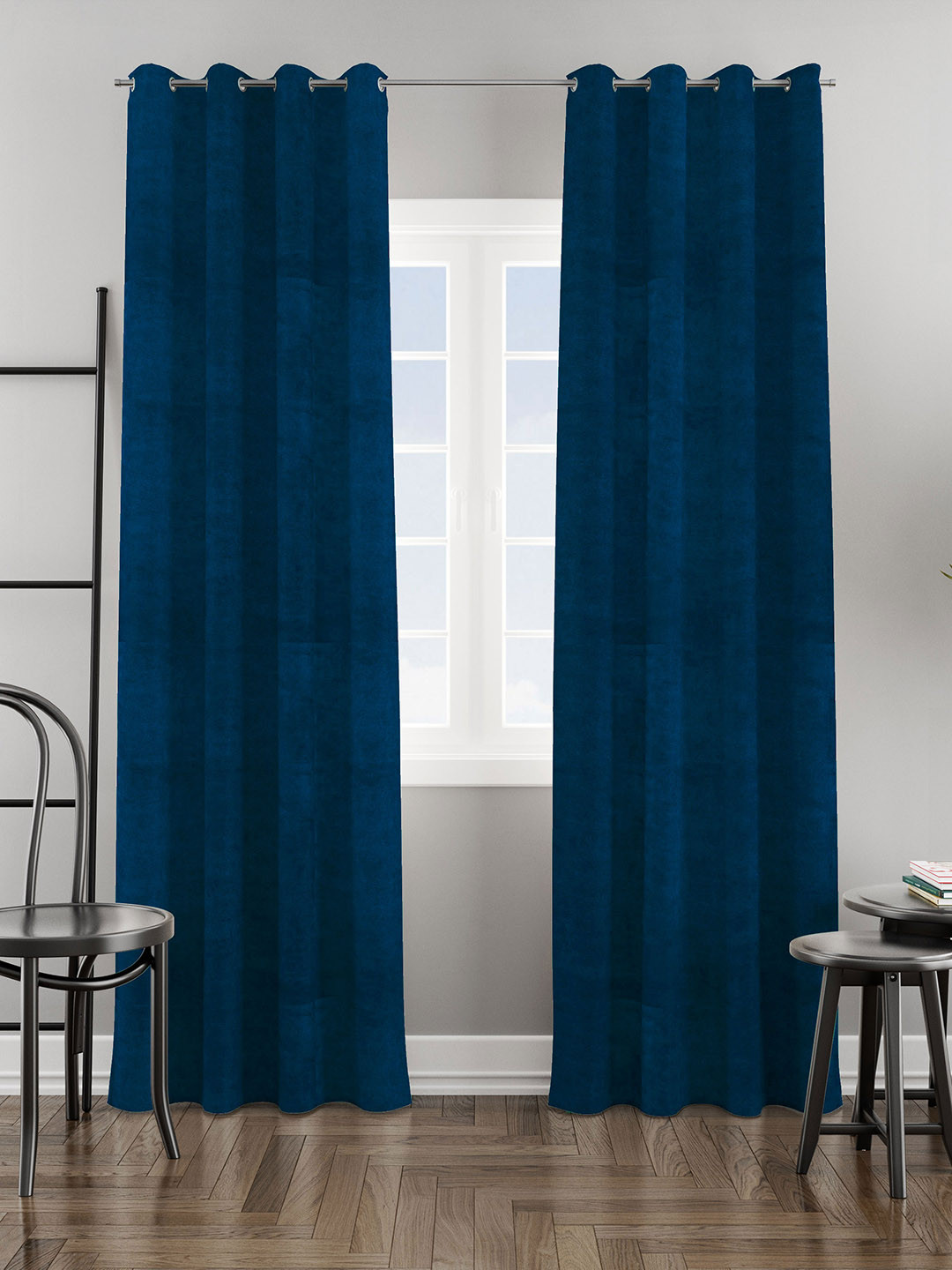 HOMEMONDE 2-Pcs Blue Velvet Room Darkening Window Curtains