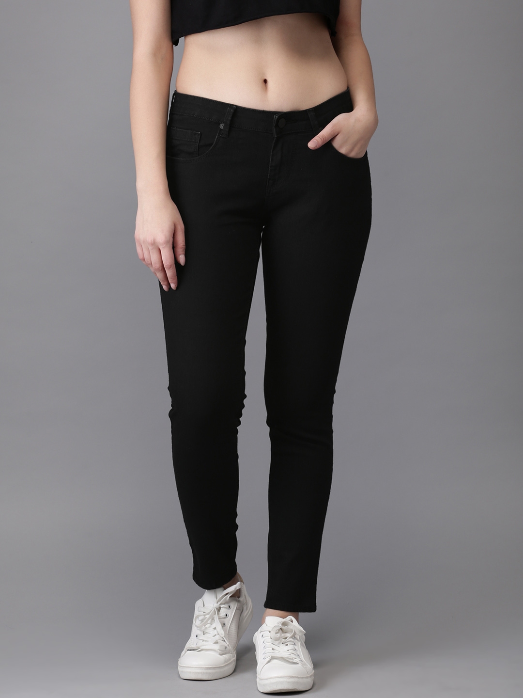 Buy HERE\u0026NOW Women Black Skinny Fit Mid 