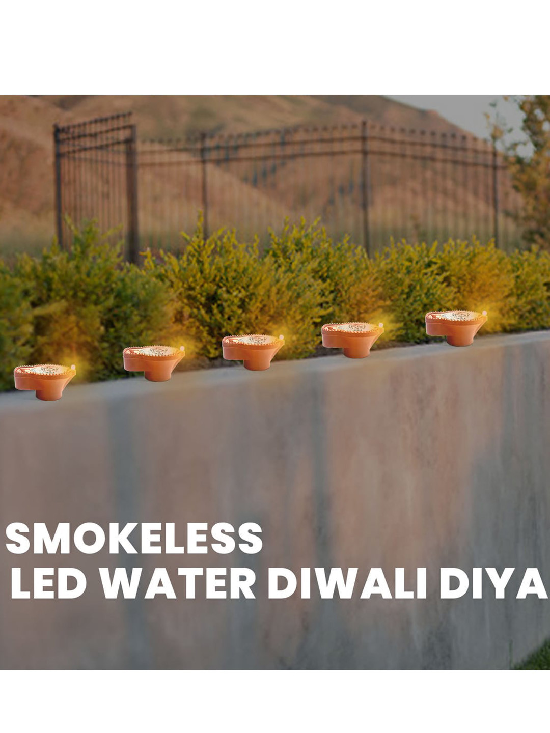 ZURU BUNCH Orange-Coloured 6 Pieces Textured Smokeless Led Water Diyas