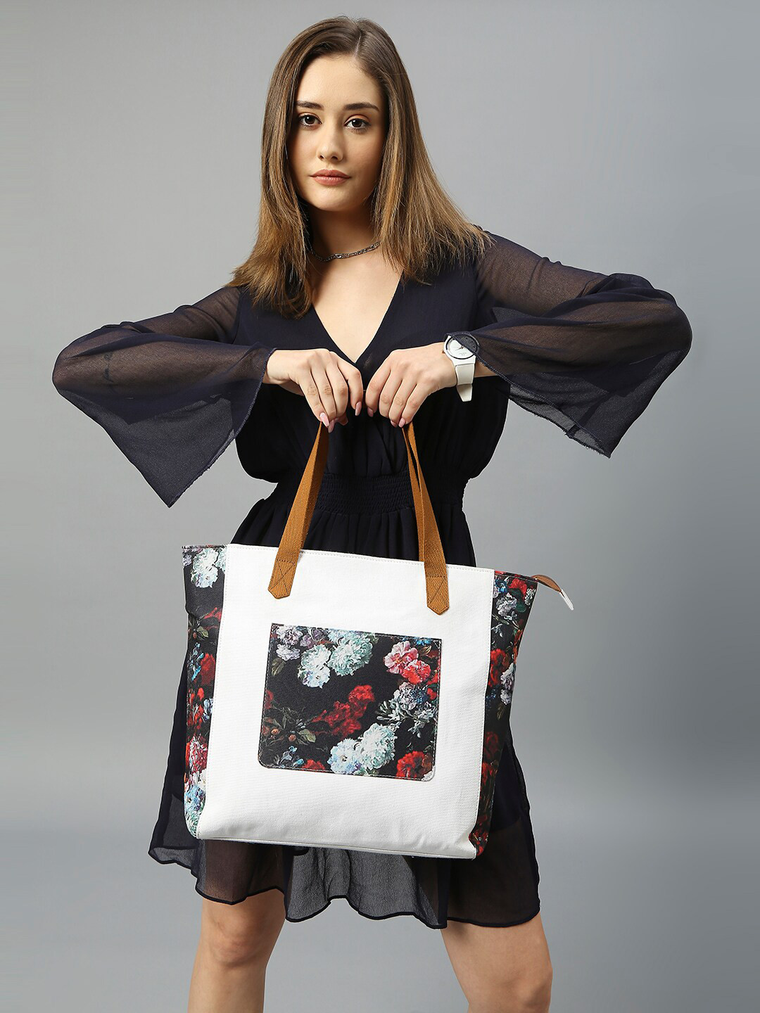 Mast & Harbour White Floral Printed Oversized Shopper Tote Bag