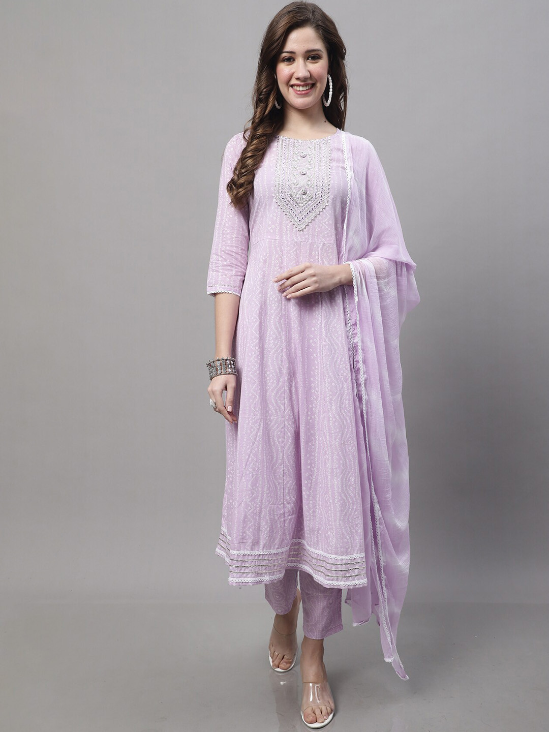 Roly Poly Bandhani Printed Gotta Patti Pure Cotton Kurta With Trousers & With Dupatta