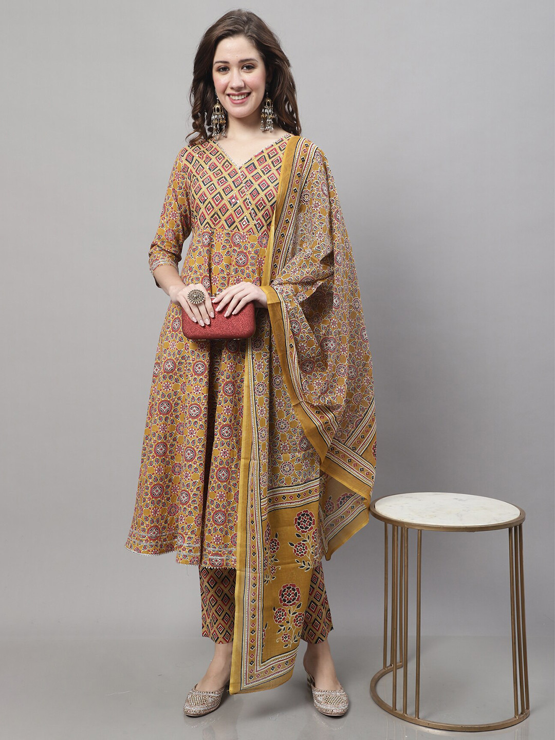 Roly Poly Ethnic Motifs Printed Empire Pure Cotton Kurta With Trousers & With Dupatta