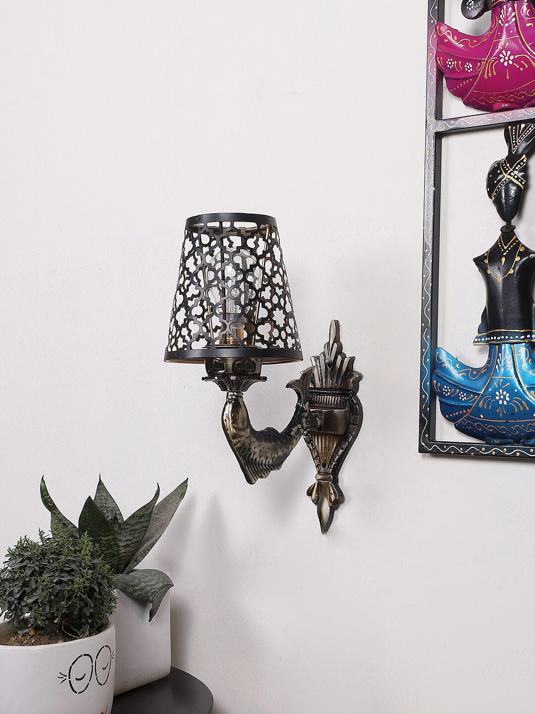 Devansh Black Antique Wall Lamp With Etching Lamp Shade