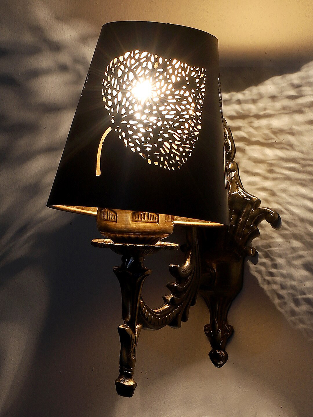 Devansh Black Textured Wall Lamp With Etching Lamp Shade