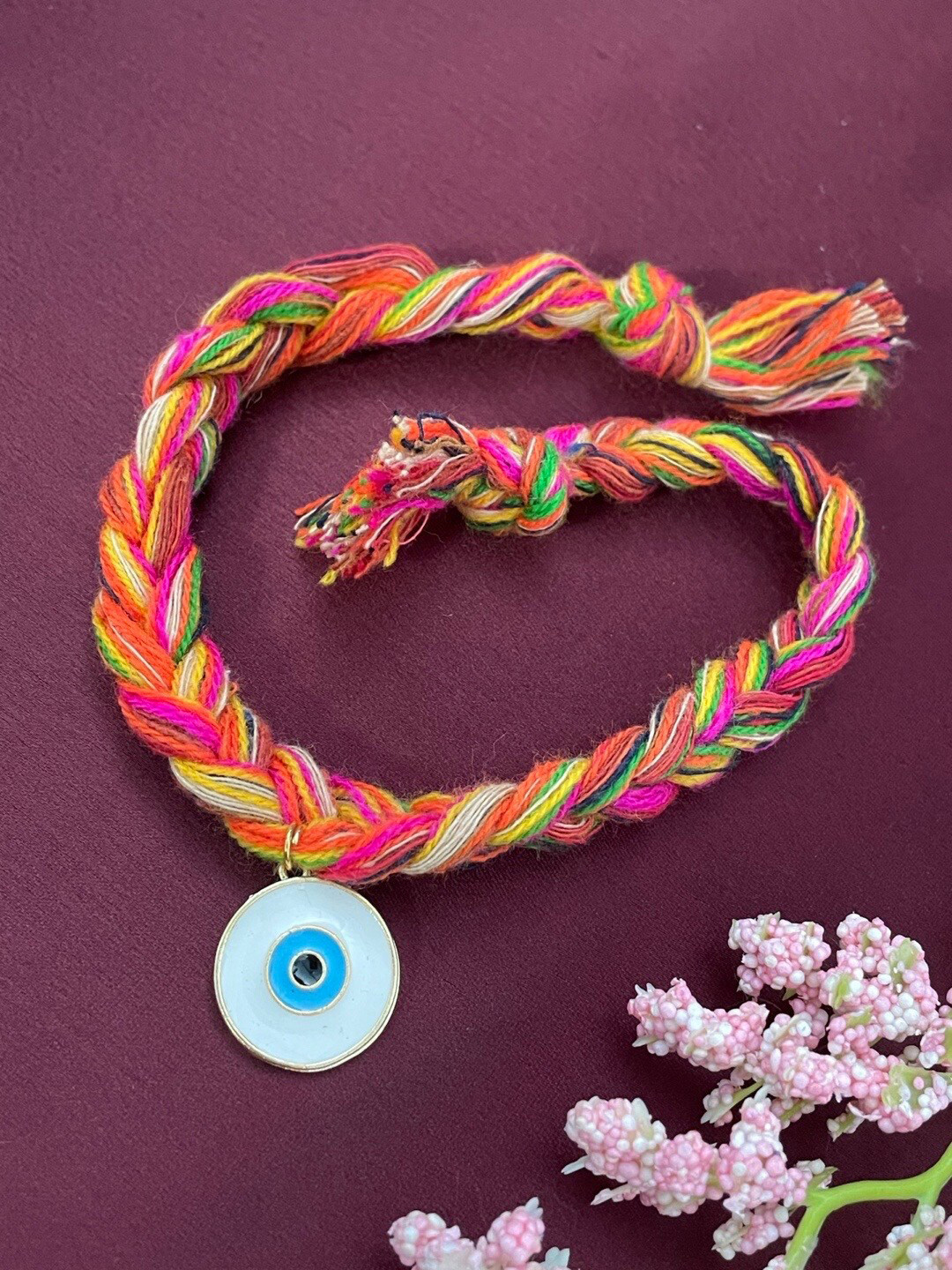 Digital Dress Room Gold-Plated Evil Eye Rakhi Colorful Thread